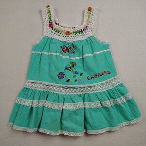 Bahamas Turquoise Embroidered Crocheted Summer Dress Toddler Girls Size 2